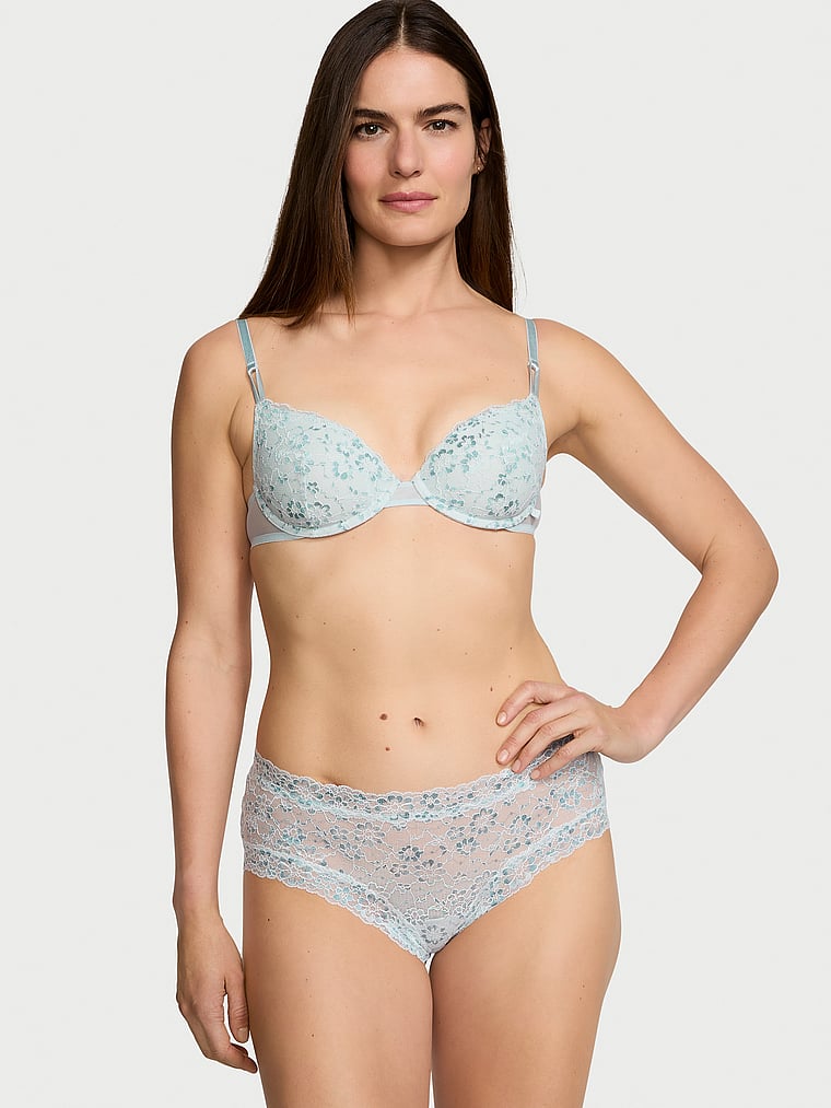 Victoria's Secret, The Lacie Lace Cheeky Panty, Ballad Blue, onModelSide, 1 of 4 Katherine is 5'10" or 178cm and wears Large