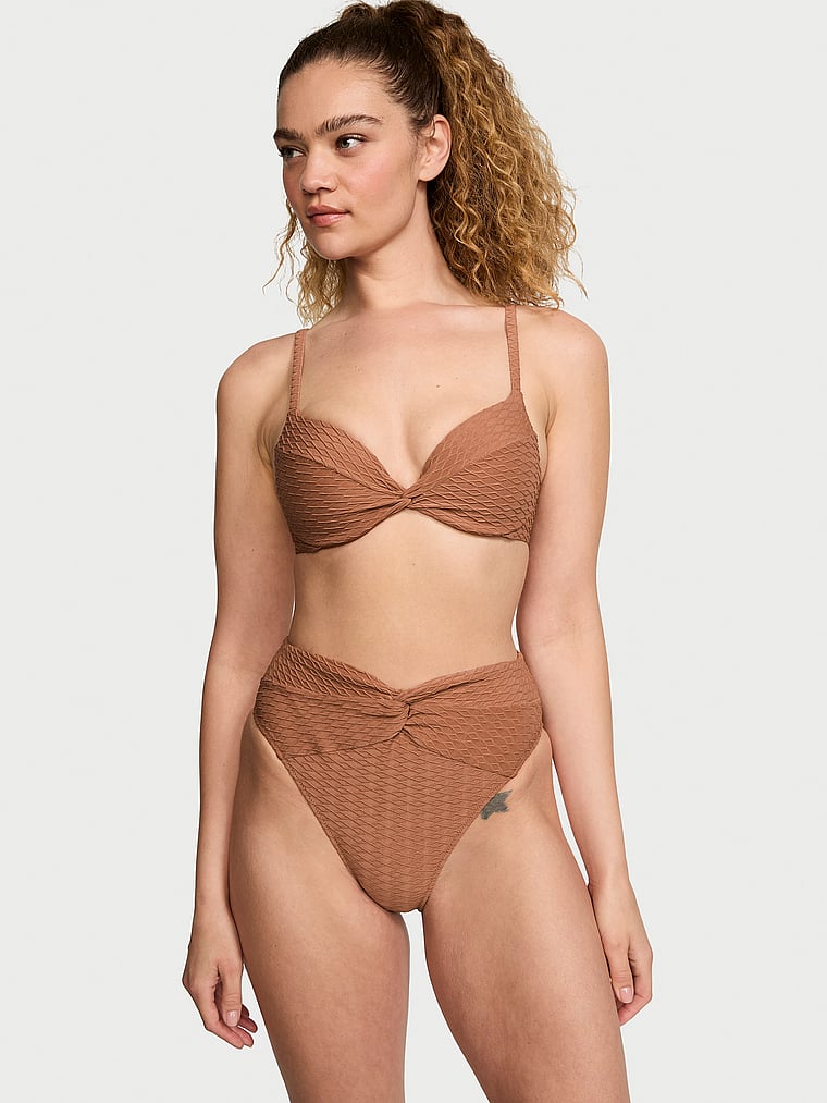 Victoria's Secret, Victoria's Secret Swim Mix & Match Twist Push-Up Bikini Top, Caramel, onModelFront, 1 of 4 Kiana is 5'9" and wears 34B or Small