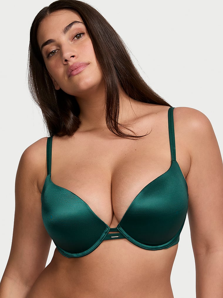 Victoria's Secret, Very Sexy Smooth Push-Up Bra, Green Mystique, onModelFront, 1 of 4 Lorena is 5'9" and wears 34DD (E) or Large