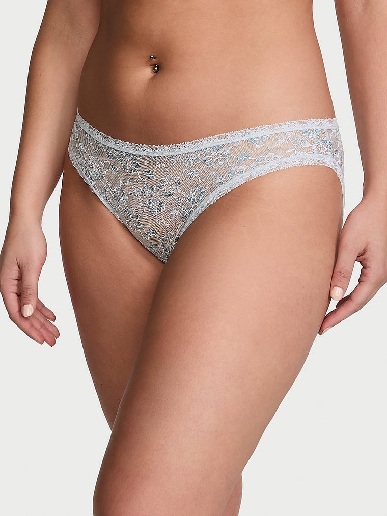 Victoria's Secret, The Lacie Lace Bikini Panty, Ballad Blue, onModelFront, 3 of 4 Lorena is 5'9" or 175cm and wears Large