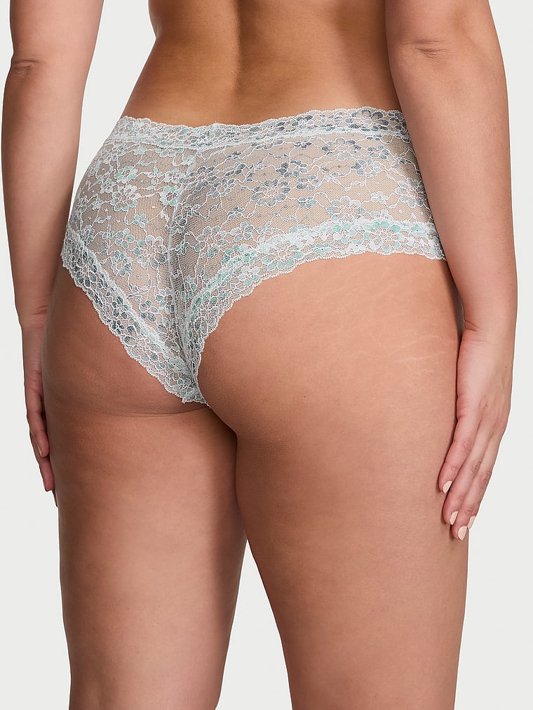 Victoria's Secret, The Lacie Lace Cheeky Panty, Ballad Blue, onModelBack, 4 of 4 Lorena is 5'9" or 175cm and wears Large