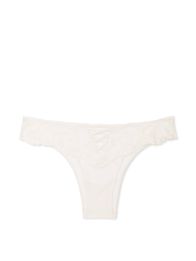Victoria's Secret, Dream Angels Boho Floral Embroidery Brazilian Panty, Coconut White, offModelFront, 3 of 3