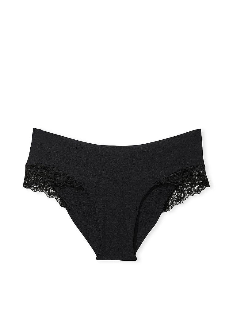 Victoria's Secret, No-Show Lace-Front No-Show Cheeky Panty, Black, offModelFront, 3 of 3