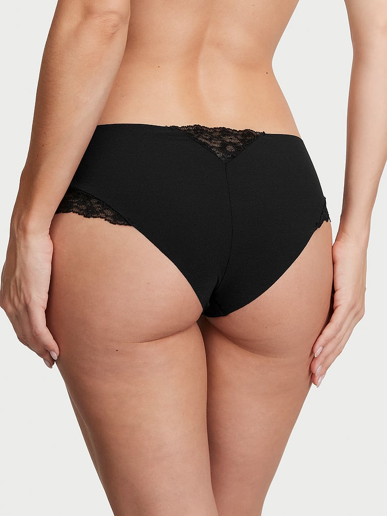 Victoria's Secret, No-Show Lace-Front No-Show Cheeky Panty, Black, onModelBack, 2 of 3 Maggie is 5'7" and wears Small