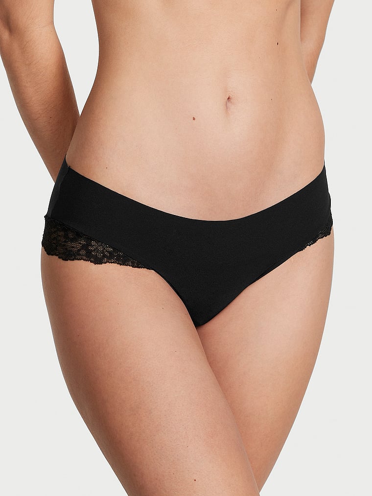 Victoria's Secret, No-Show Lace-Front No-Show Cheeky Panty, Black, onModelFront, 1 of 3 Maggie is 5'7" and wears Small