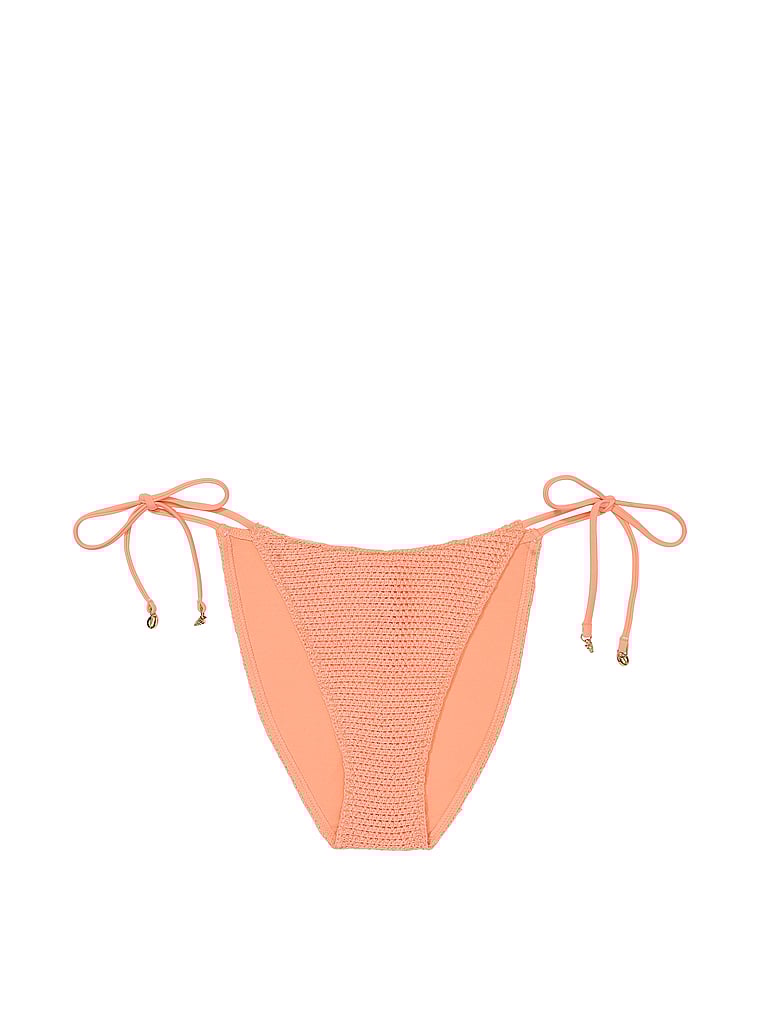 Victoria's Secret, Victoria's Secret Swim Crochet String Bikini Bottom, Punchy Peach, offModelFront, 3 of 3
