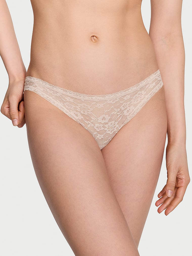 Victoria's Secret, The Lacie Lace Bikini Panty, Marzipan, onModelFront, 1 of 3 Lotta is 5'10" and wears Small
