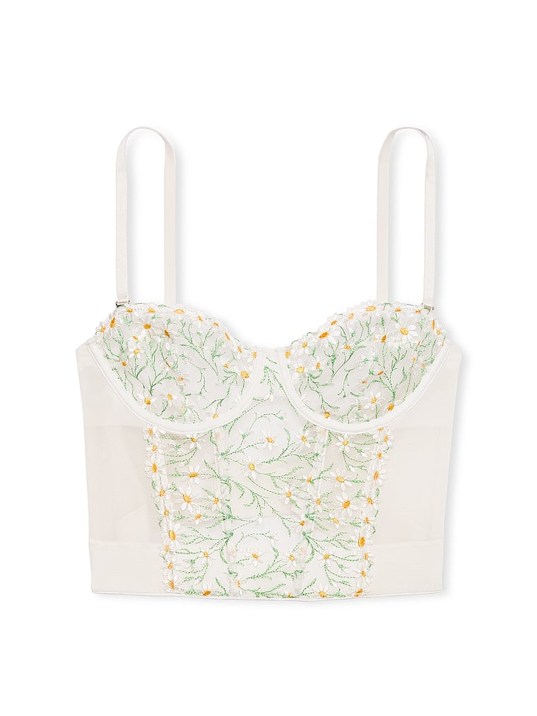 Victoria's Secret, Dream Angels Daisy Chain Embroidery Strapless Corset Top, White Daisies, offModelFront, 5 of 6