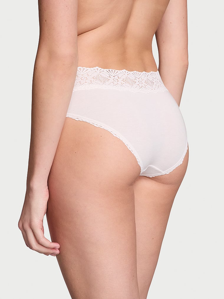 Victoria's Secret, The Lacie Lace-Waist Cotton Hiphugger Panty, White/Ivory, onModelBack, 2 of 3 Mackenzie is 5'10" and wears Small