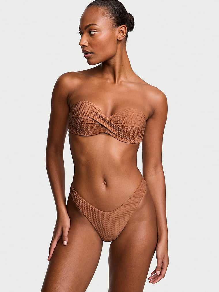 Victoria's Secret, Victoria's Secret Swim Mix & Match Twist Push-Up Bandeau Top, Caramel, onModelFront, 1 of 4 Ange-Marie is 5'10" and wears 34B or Small