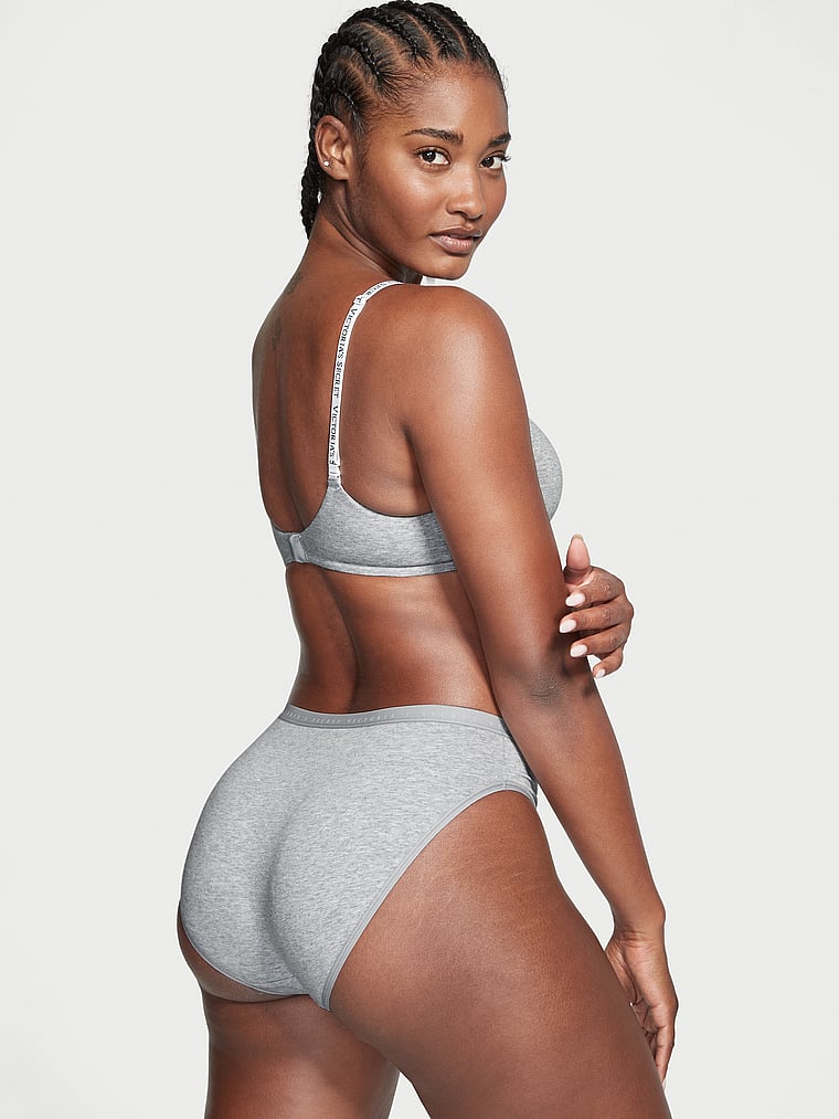 Victoria's Secret, Victoria's Secret Stretch Cotton High-Leg Brief Panty, Medium Heather Grey, onModelBack, 2 of 3 Melodie is 5'10" and wears Medium