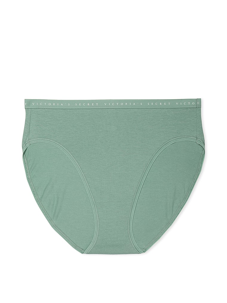 Victoria's Secret, Victoria's Secret Stretch Pointelle High-Leg Brief Panty, Seasalt Green, offModelFront, 3 of 3