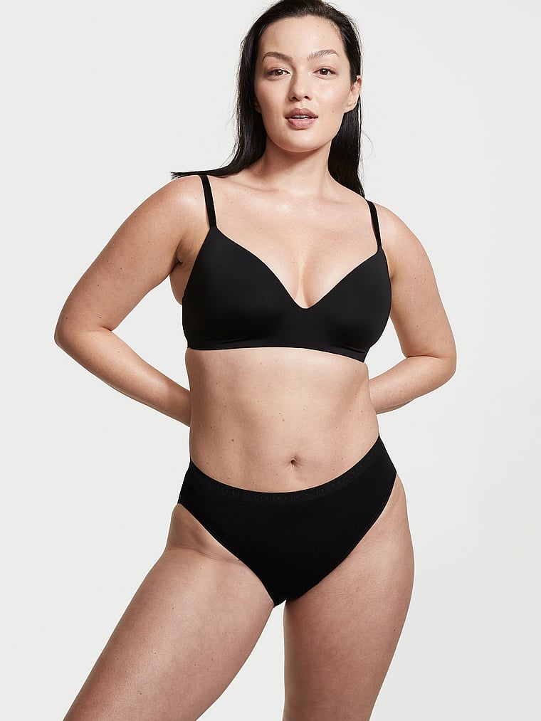 Victoria's Secret, Victoria's Secret Stretch Cotton High-Leg Brief Panty, Black, onModelSide, 4 of 4 Mia is 5'10" and wears Large