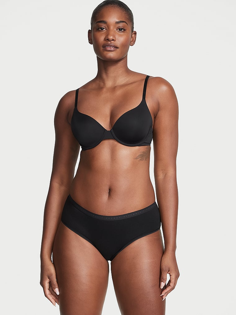 Victoria's Secret, Victoria's Secret Stretch Pointelle Hiphugger Panty, Black, onModelFront, 1 of 4 Melodie is 5'10" and wears Medium