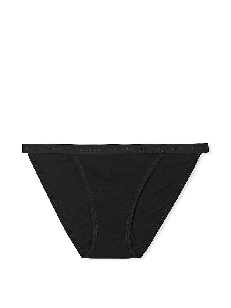 Victoria's Secret, Victoria's Secret Stretch Cotton String Bikini Panty, Black, offModelFront, 3 of 3