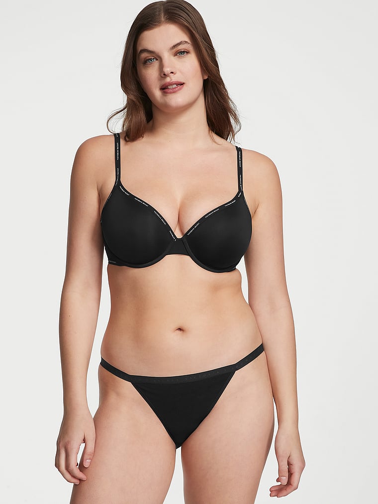 Victoria's Secret, Victoria's Secret Stretch Cotton String Bikini Panty, Black, onModelFront, 1 of 3 Abbey is 5'10" and wears Medium