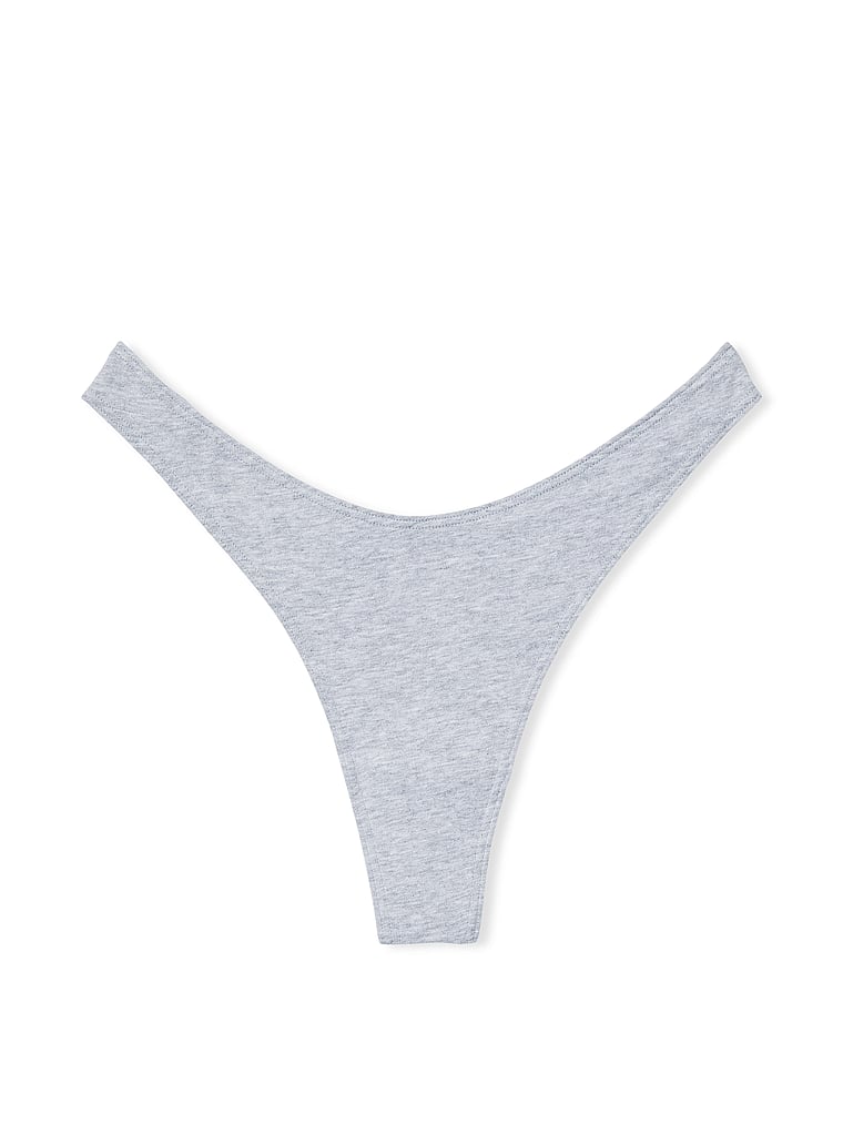Victoria's Secret, Victoria's Secret Stretch Cotton High-Leg Scoop Thong Panty, Medium Heather Grey, offModelFront, 3 of 3