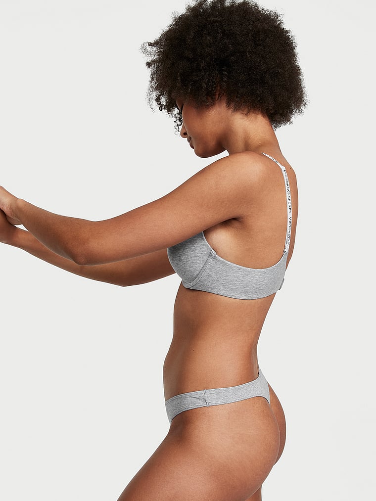 Victoria's Secret, Victoria's Secret Stretch Cotton High-Leg Scoop Thong Panty, Medium Heather Grey, onModelBack, 2 of 3 Anyeline is 5'10" or 178cm and wears Small