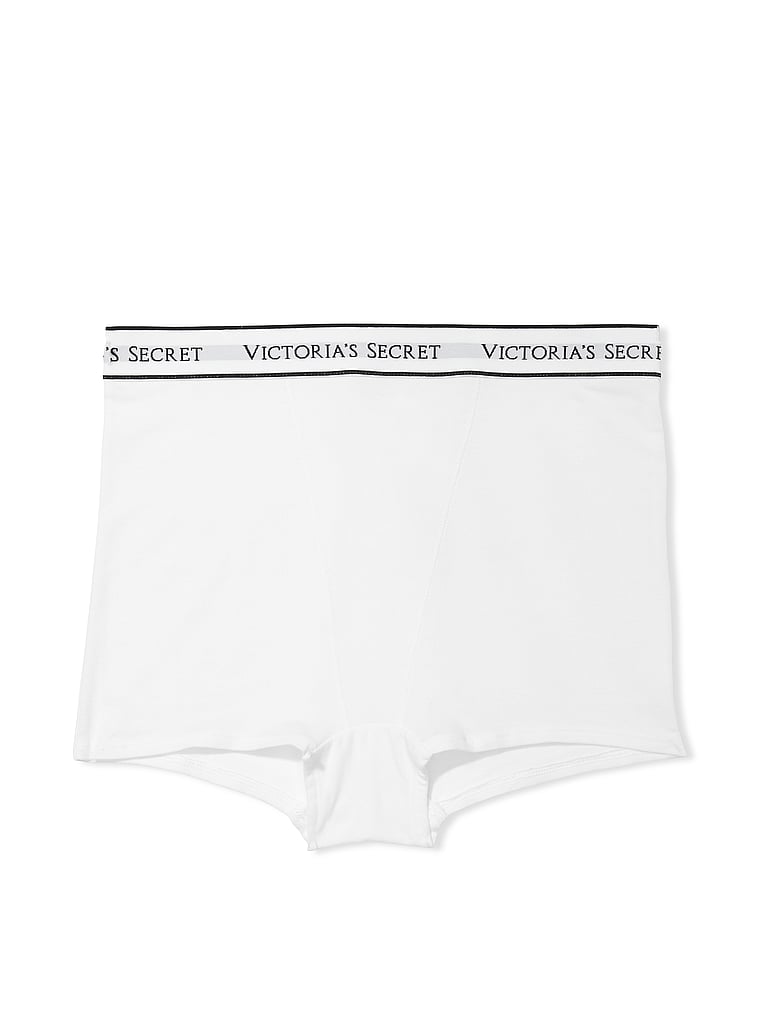 Victoria's Secret, Cotton Logo Cotton High-Waist Boyshort Panty, VS White, offModelFront, 3 of 3