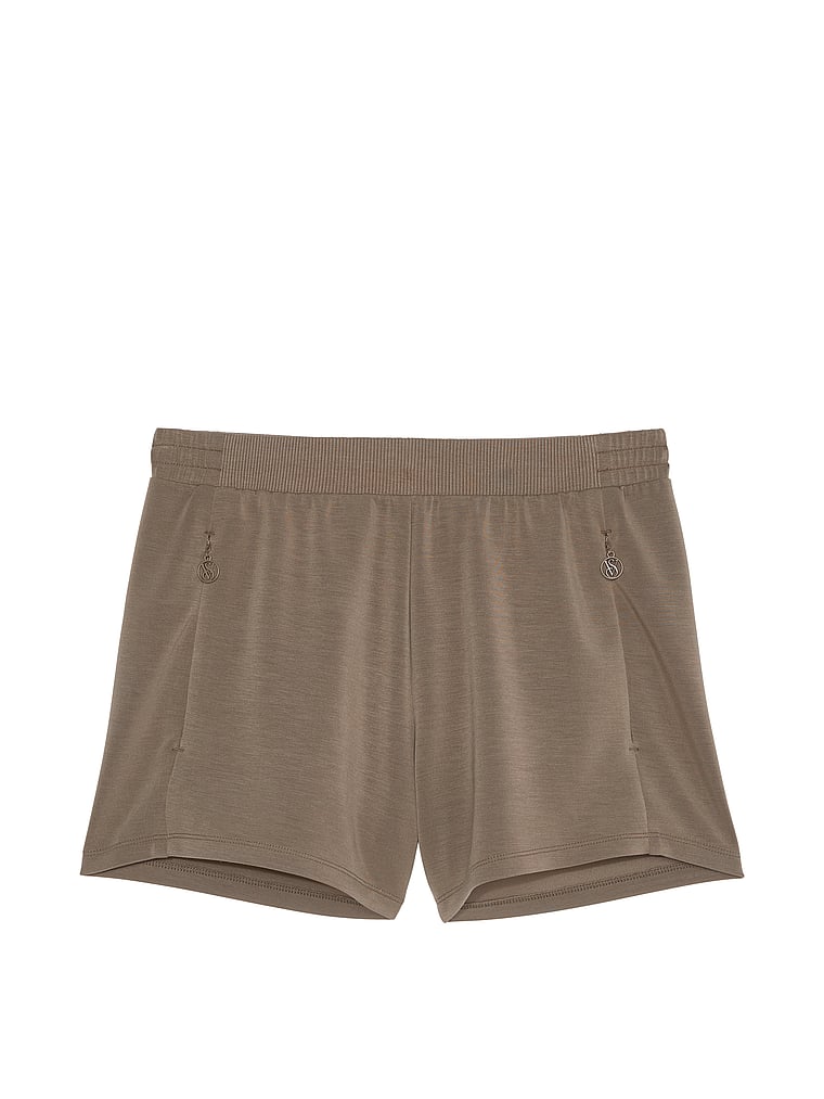 Victoria's Secret, VSX Featherweight Knit Lounge Shorts, Terra Olive, offModelFront, 4 of 4