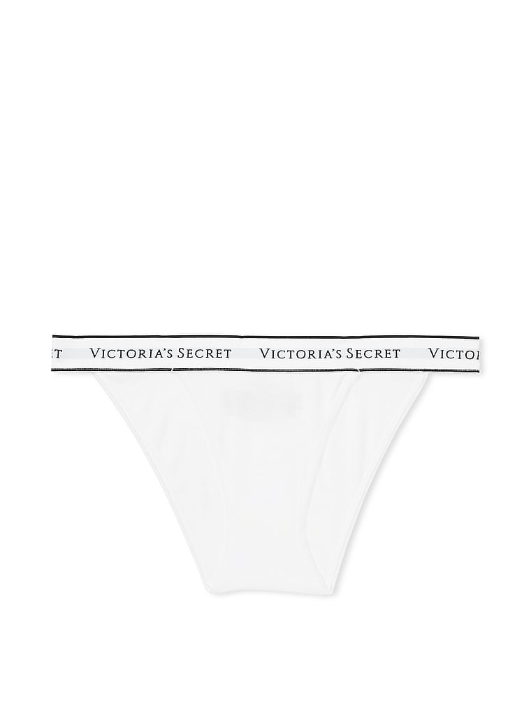 Victoria's Secret, Cotton Logo Cotton Tanga Panty, VS White, offModelFront, 3 of 3