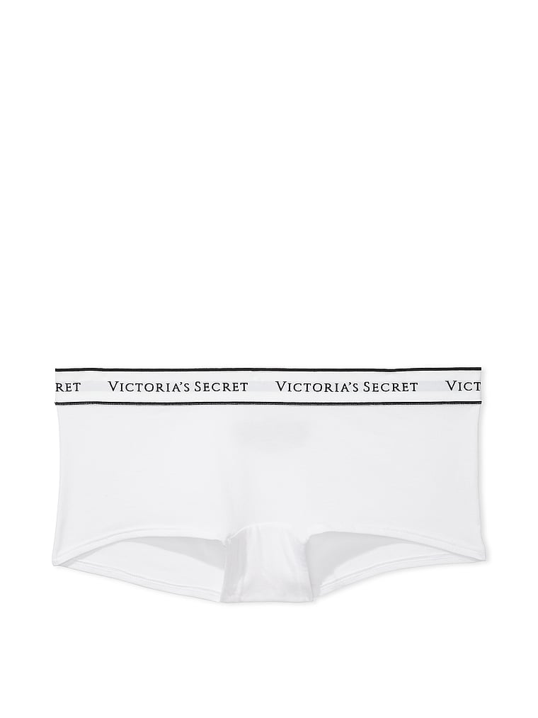 Victoria's Secret, Cotton Logo Cotton Shine Patch Boyshort Panty, VS White, offModelFront, 3 of 3