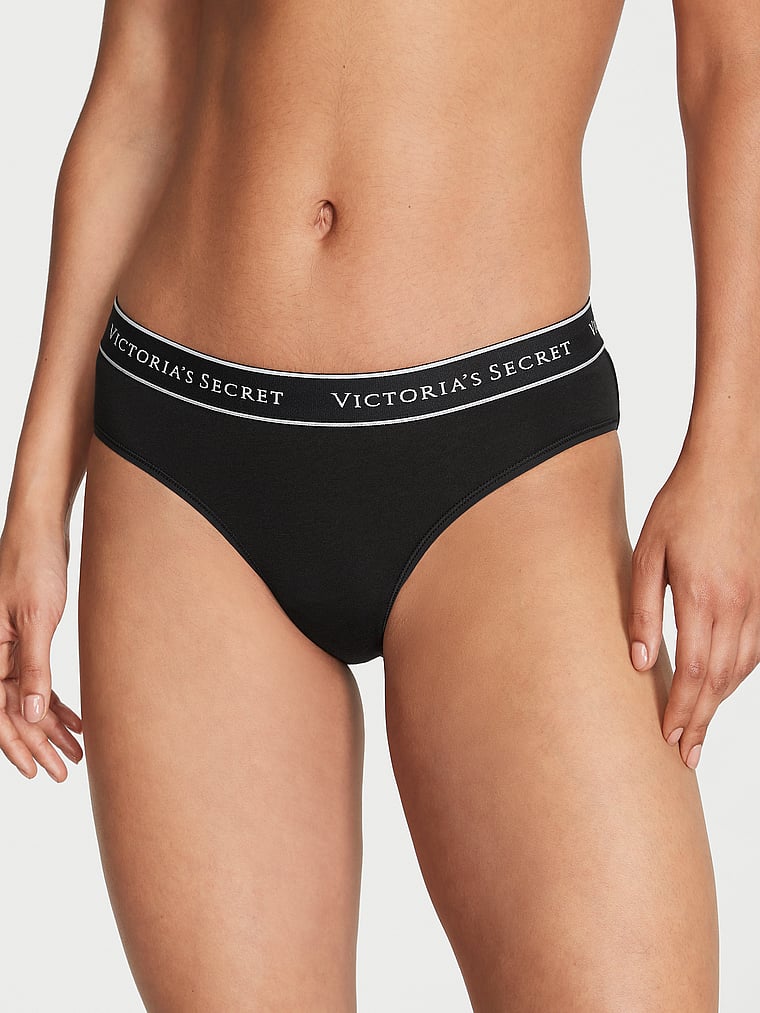 Victoria's Secret, Cotton Logo Cotton Hiphugger Panty, Black, onModelFront, 1 of 3 Nikita is 5'10" and wears Small
