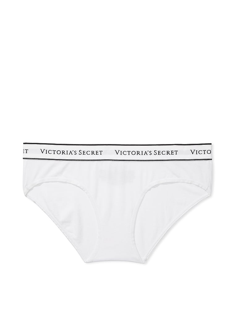 Victoria's Secret, Cotton Logo Cotton Hiphugger Panty, VS White, offModelFront, 3 of 3