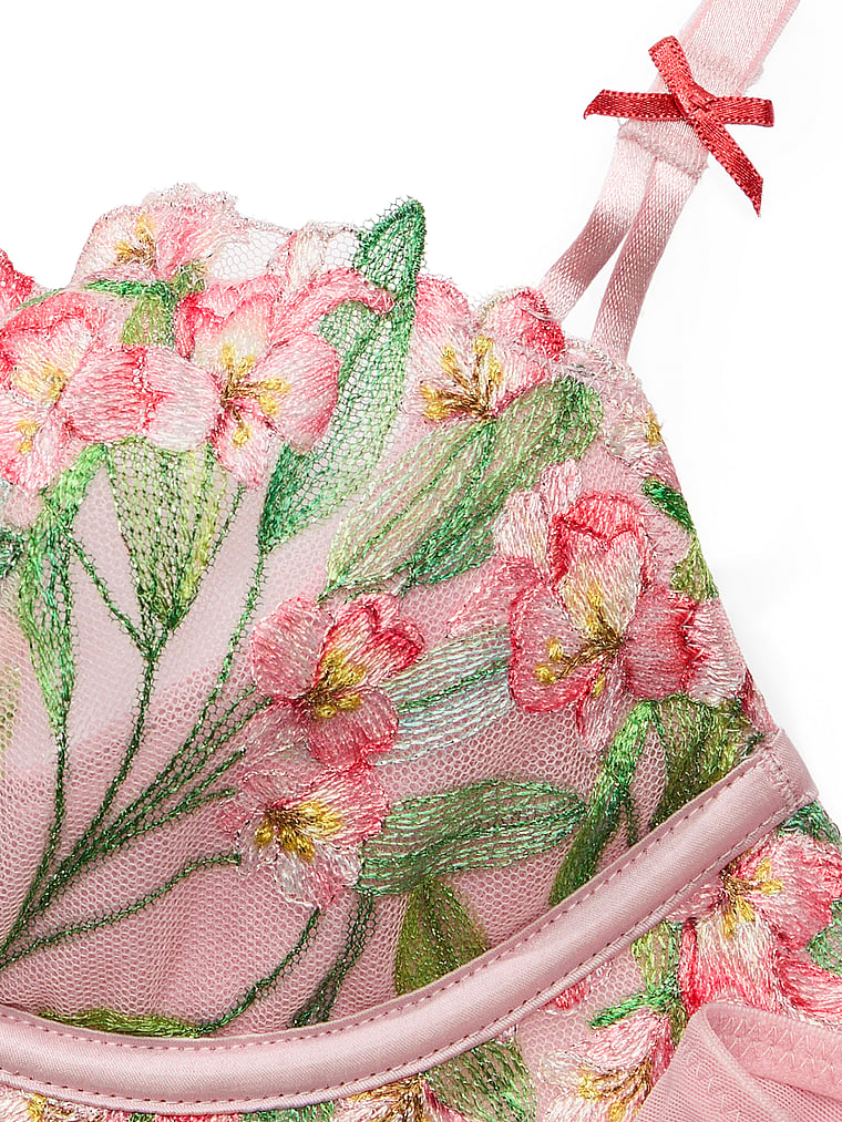 Victoria's Secret, Dream Angels Wicked Unlined Lily Embroidery Balconette Bra, Chalk Rose, detail, 5 of 5