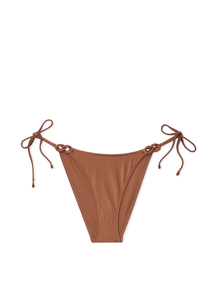 Victoria's Secret, Victoria's Secret Swim Chain-Link Side-Tie Brazilian Bikini Bottom, Caramel, offModelFront, 3 of 3