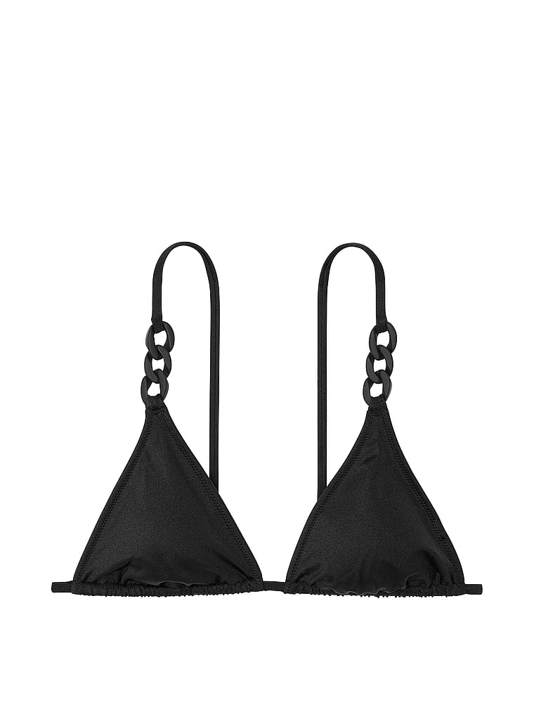 Victoria's Secret, Victoria's Secret Swim Chain-Link Triangle Bikini Top, Black, offModelFront, 3 of 3