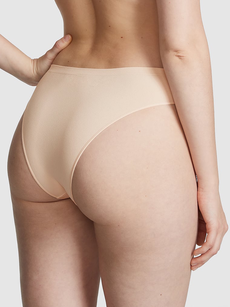 PINK Seamless Brazilian Panty, Marzipan, onModelBack, 2 of 3 Anabel is 5'8" and wears Small