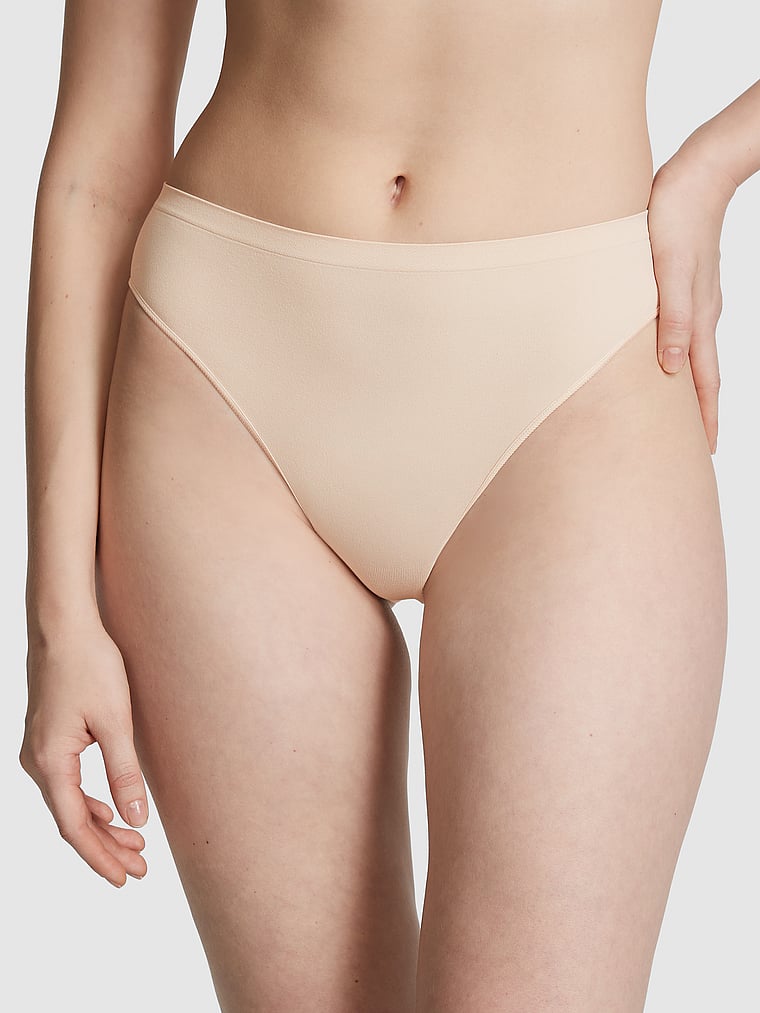 PINK Seamless Brazilian Panty, Marzipan, onModelFront, 1 of 3 Anabel is 5'8" and wears Small