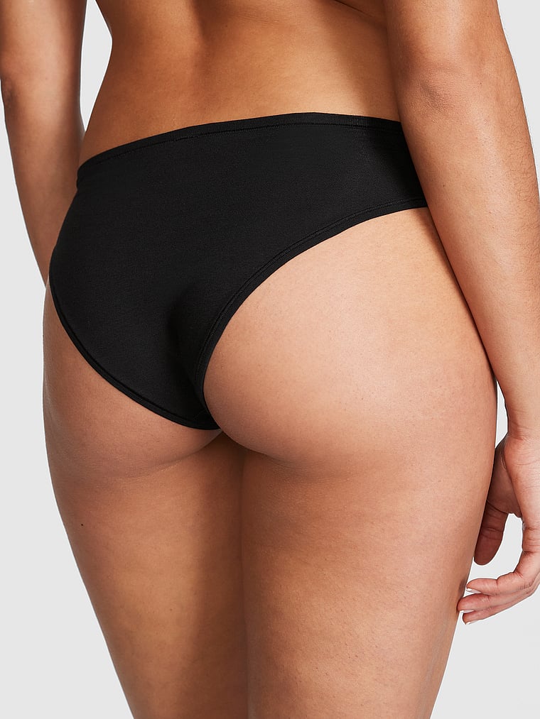 PINK Cotton Cheeky Panty, Pure Black, onModelBack, 2 of 3 Vanessa is 5'10" or 178cm and wears Small