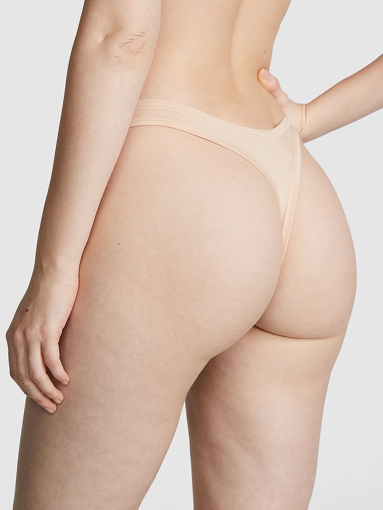 PINK Cotton High-Leg Thong Panty, Marzipan, onModelBack, 2 of 3 Anabel is 5'8" or 173cm and wears Small