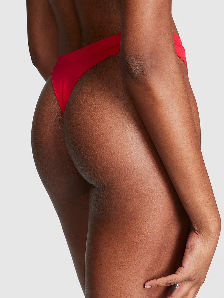 PINK Seamless High-Leg Thong Panty, Red Pepper, onModelBack, 2 of 3 Julia is 5'11" or 180cm and wears Small