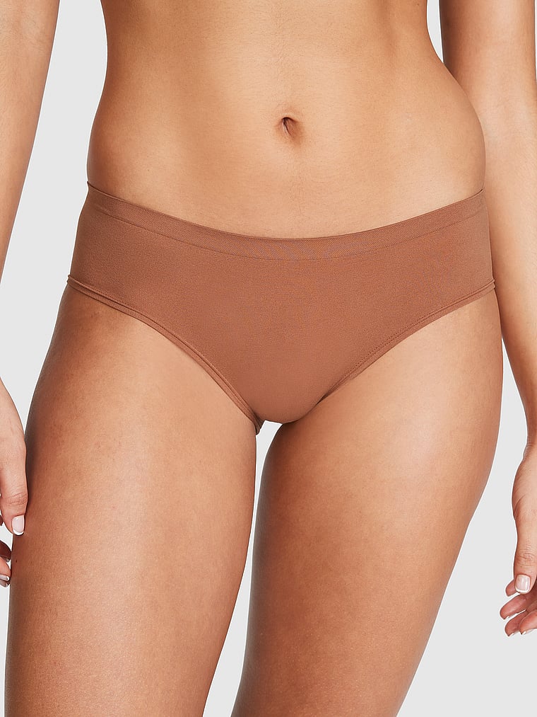 PINK Seamless Hiphugger Panty, Caramel, onModelFront, 1 of 3 Vanessa is 5'10" and wears Small