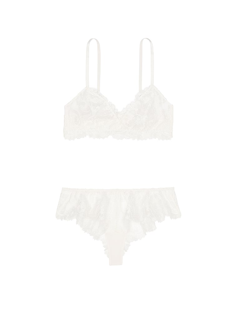 Victoria's Secret, Victoria's Secret Boho Floral Embroidery Bralette & Panty Set, White/Ivory, offModelFront, 3 of 3