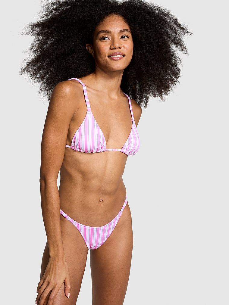 PINK Scrunchie String Bikini Bottom, Pink Stripe, onModelFront, 1 of 4 Isabella is 5'9" and wears Medium