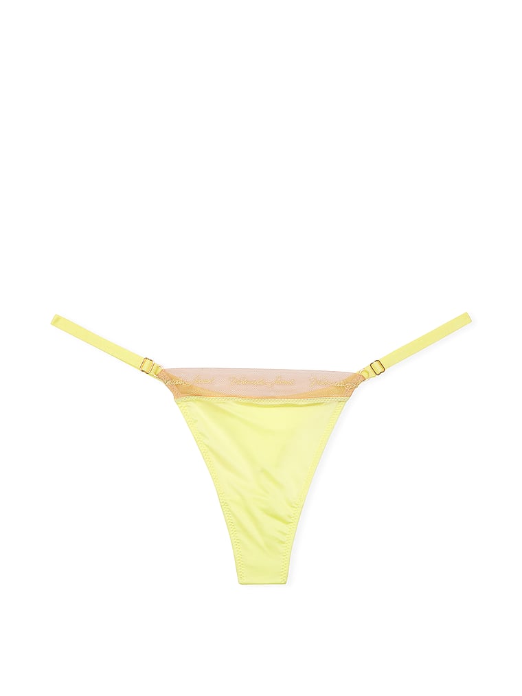 Victoria's Secret, Very Sexy new Logo Embroidery Adjustable Thong Panty, Citron Glow, offModelFront, 3 of 3