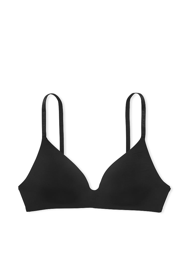 Victoria's Secret, The T-shirt Shine Patch Lightly Lined Wireless Bra, Black, offModelFront, 2 of 5