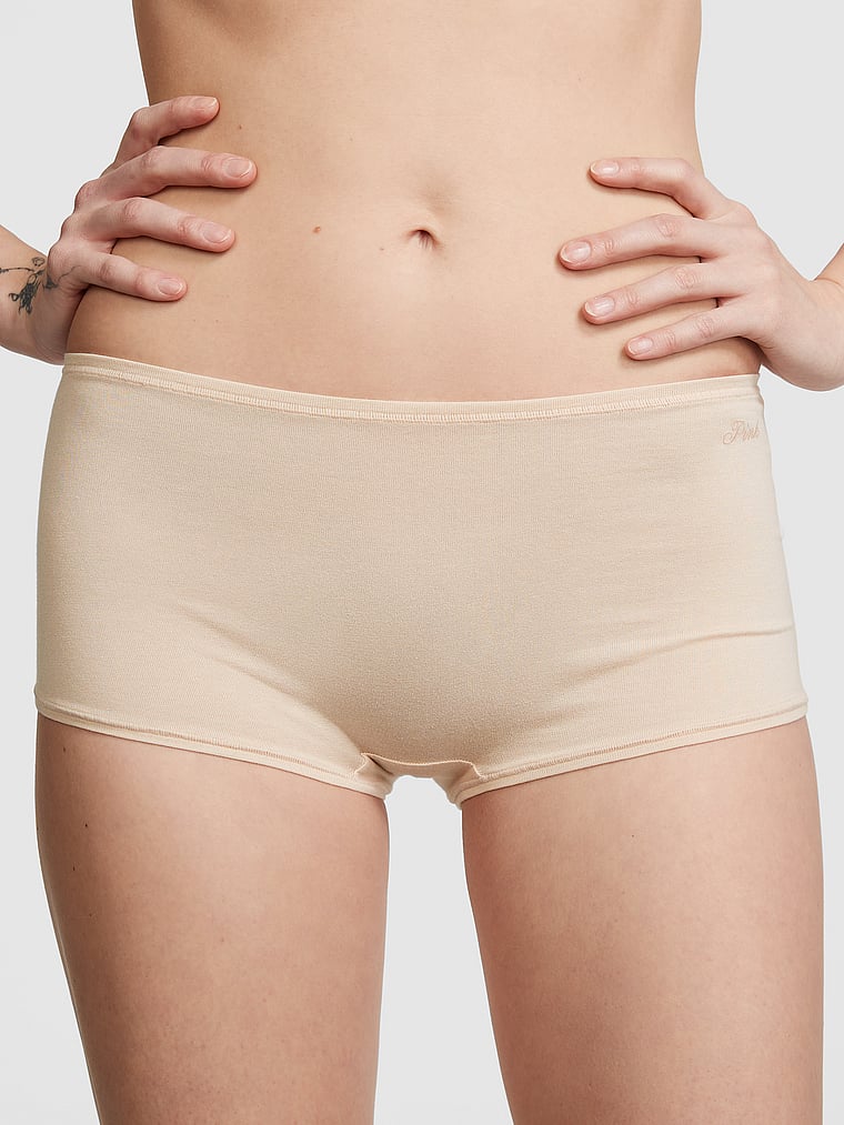 PINK Cotton Boyshort Panty, Marzipan, onModelFront, 1 of 3 Sofia is 5'10" and wears Small