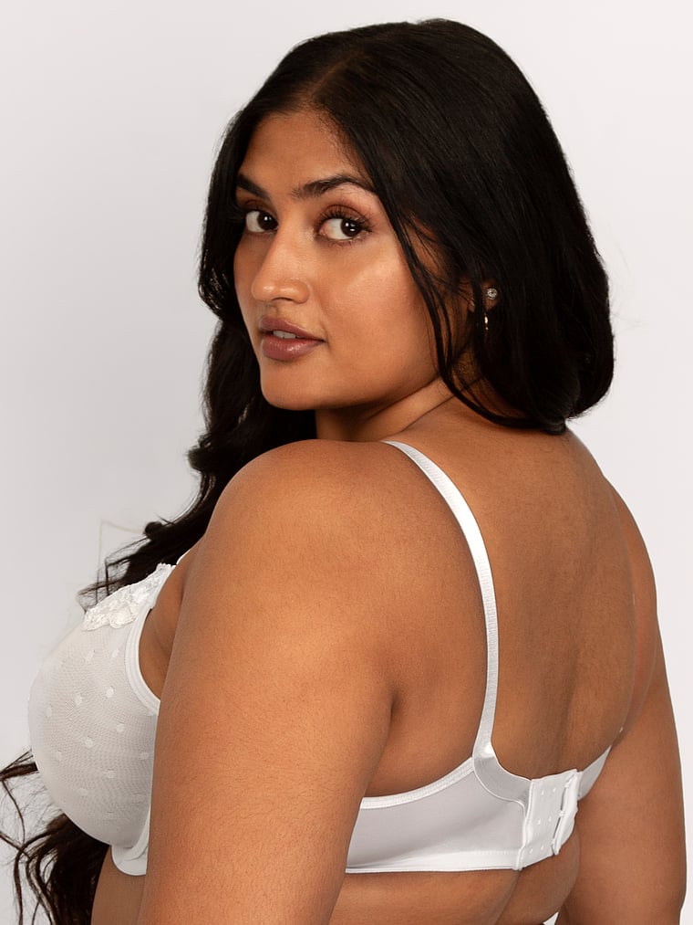Victoria's Secret, Curvy Couture Sheer Whisper Unlined Underwire Bra, White, onModelBack, 2 of 3