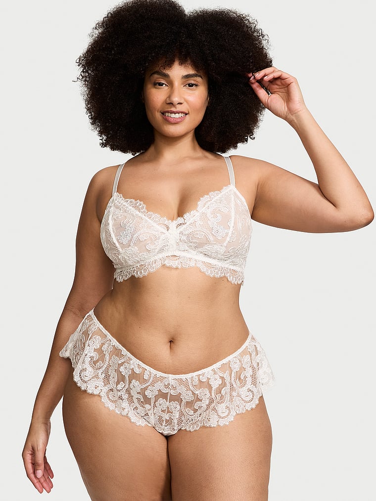 Victoria's Secret, Victoria's Secret Boho Floral Embroidery Bralette & Panty Set, White/Ivory, onModelFront, 1 of 3 Shadia is 5'11" and wears Extra Extra Large