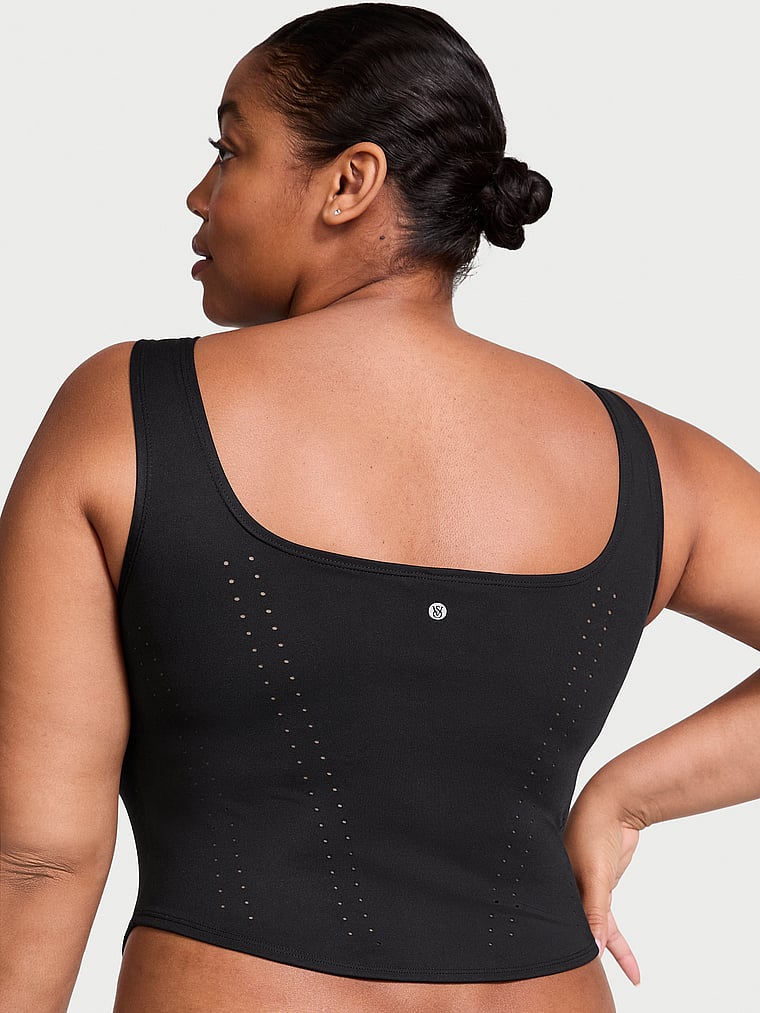 Victoria's Secret, VSX VS Essential Perforated Corset Top, Black, onModelBack, 5 of 5 Brianna is 5'10" and wears Extra Large