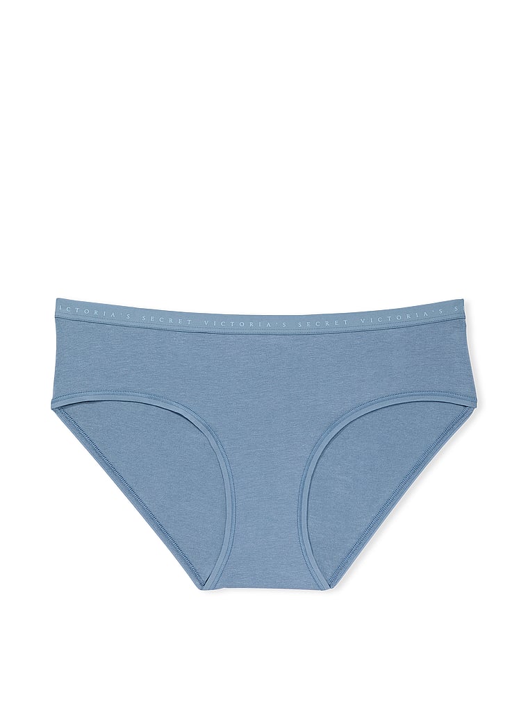 Victoria's Secret, Victoria's Secret Stretch Pointelle Hiphugger Panty, Faded Denim, offModelFront, 3 of 3