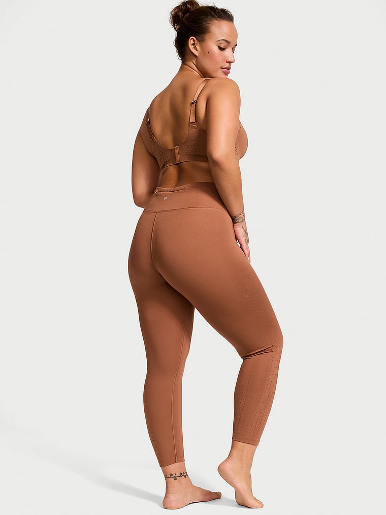 Victoria's Secret, VSX VS Essential High-Rise Perforated Leggings, Caramel, onModelBack, 2 of 5 Sofia  is 5'8" or 173cm and wears Large