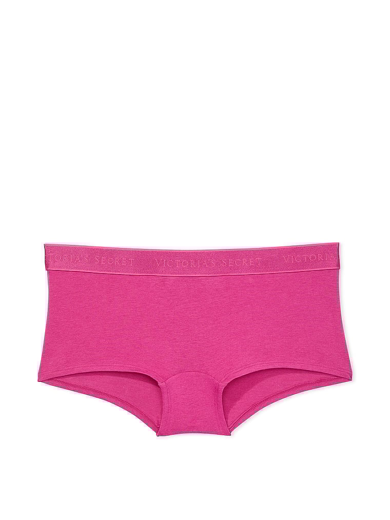 Victoria's Secret, Cotton Logo Cotton Boyshort Panty, Luscious Rose, offModelFront, 3 of 3