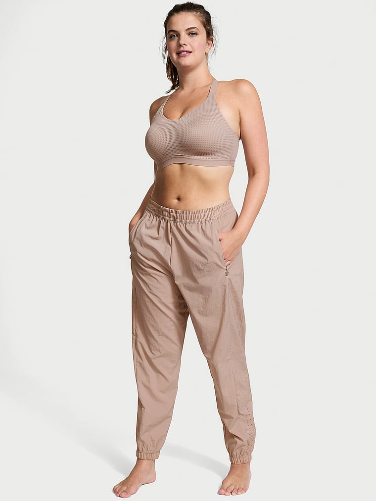 Victoria's Secret, VSX Parachute Weekend Jogger Pant, Bare Taupe, onModelFront, 3 of 4 Abbey is 5'10" and wears Medium