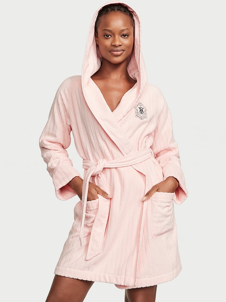 Buy Terry Hooded Short Robe, Pink - Order Robes online - Victoria's ...